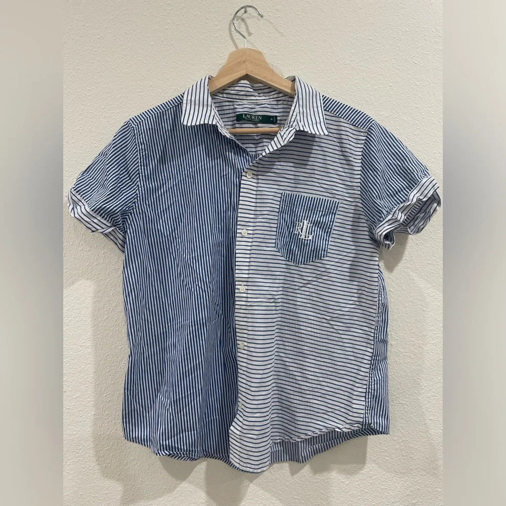 Ralph Lauren Blue and White Pinstriped Pajama Short Set 100% Organic Cotton